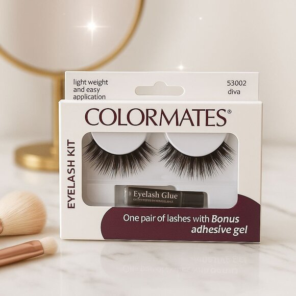 Colormates Eyelash Kit Diva 53002 False Lashes with Adhesive Glue Lightweight Na - Picture 1 of 13